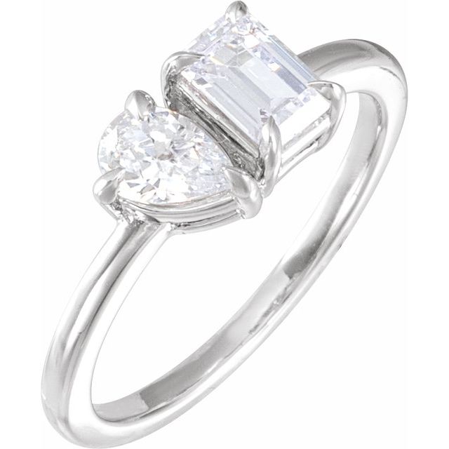 14K White 1 CTW Lab-Grown Diamond Two-Stone Ring