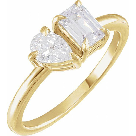 14K Yellow 1 CTW Lab-Grown Diamond Two-Stone Ring