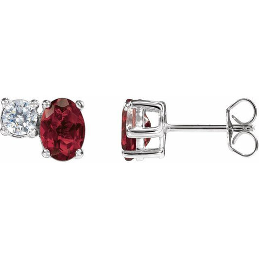 14K White Lab-Grown Ruby & 1/2 CTW Lab-Grown Diamond Earrings