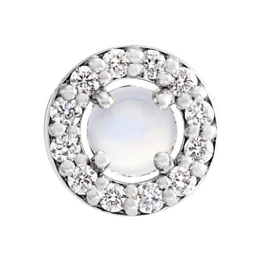 Sterling Silver Cabochon Natural Rainbow Moonstone & .06 CTW Natural Diamond Halo-Style Pendant