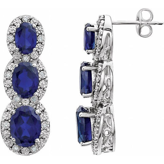 14K White Lab-Grown  Blue Sapphire & .07 CTW Natural Diamond Earrings