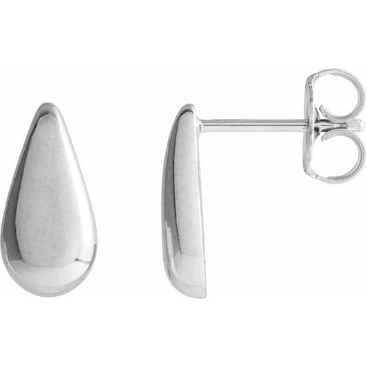 14K White Teardrop Stud Earrings