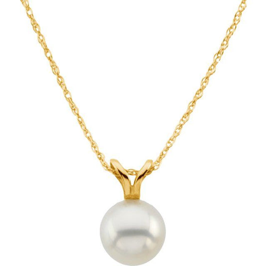 14K Yellow Cultured White Akoya Pearl 18