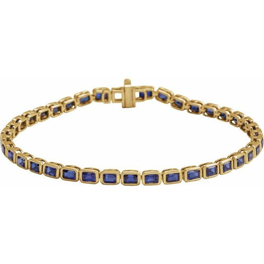 14K Yellow Lab-Grown Blue Sapphire Line 7