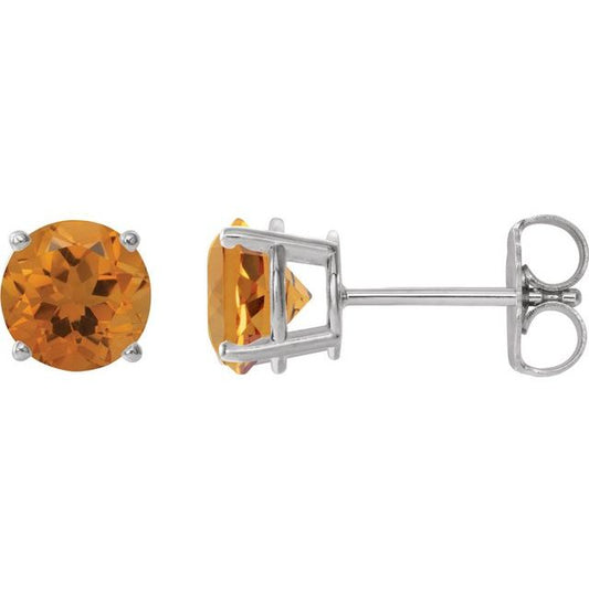 Sterling Silver 8 mm Natural Citrine Stud Earrings