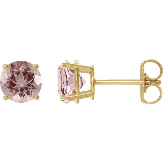 14K Yellow 6 mm Natural Pink Morganite Stud Earrings