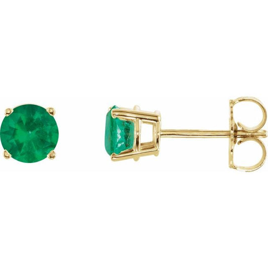 14K Yellow 5 mm Natural Emerald Stud Earrings