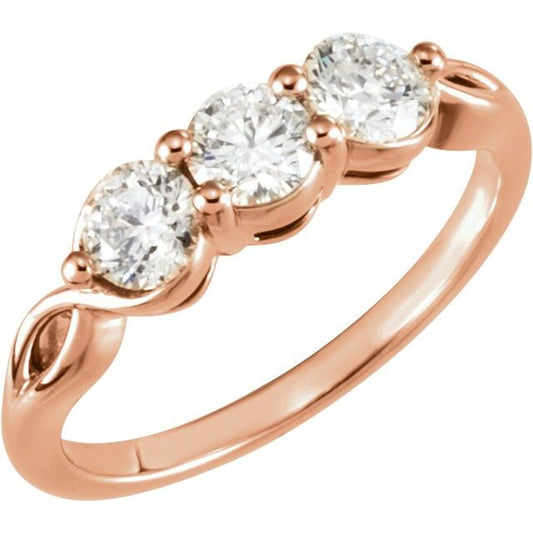 14K Rose 1 CTW Natural Diamond Three-Stone Ring