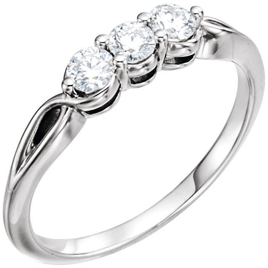 14K White 1/3 CTW Natural Diamond Three-Stone Ring