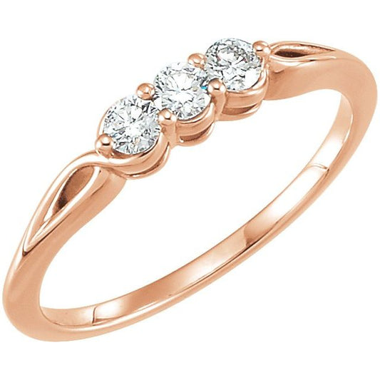 14K Rose 1/4 CTW Natural Diamond Three-Stone Ring