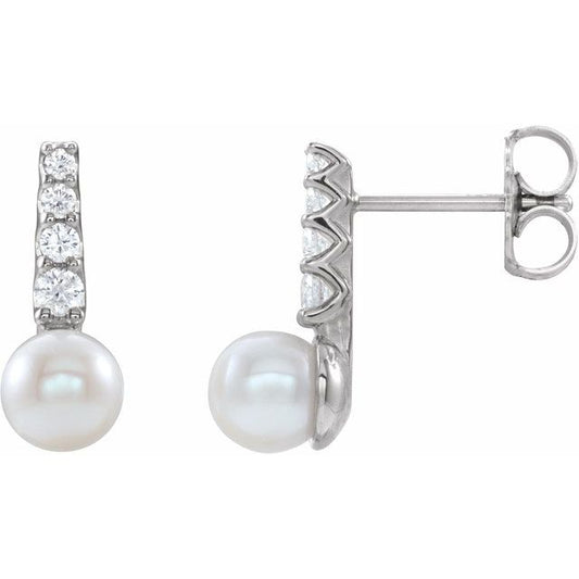 Sterling Silver Cultured White Freshwater Pearl & 1/6 CTW Natural Diamond Earrings