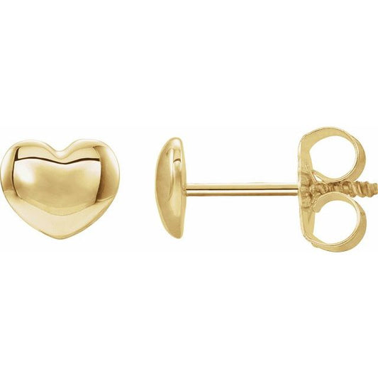 14K Yellow Youth Puff Heart Earrings