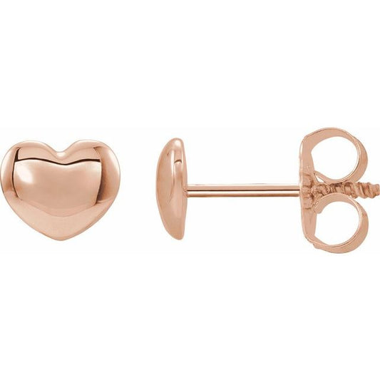 14K Rose Youth Puff Heart Earrings