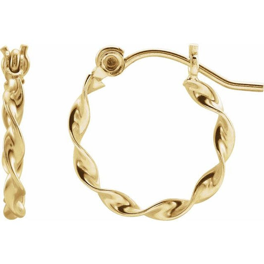 14K Yellow Twisted 12 mm Hoop Earrings