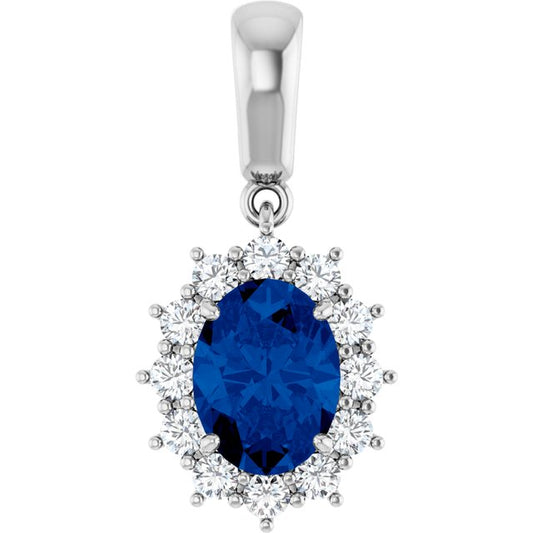 14K White Lab-Grown Blue Sapphire & 1/3 CTW Natural Diamond Pendant