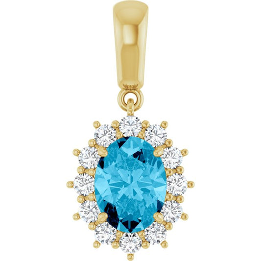 14K Yellow Natural Aquamarine & 1/3 CTW Natural Diamond Pendant