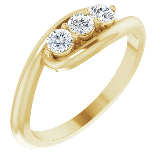 14K Yellow 1/4 CTW Natural Diamond Three-Stone Bypass Ring