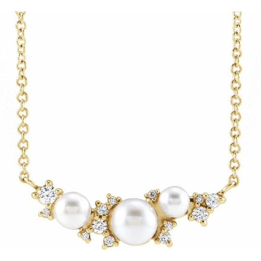 14K Yellow Cultured White Akoya Pearl & .08 CTW Natural Diamond 18