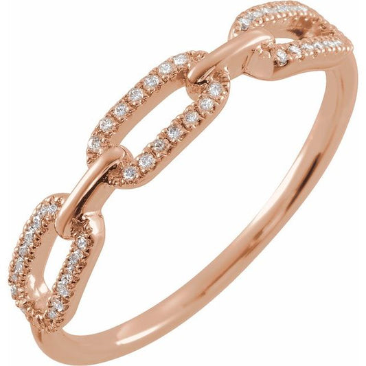 14K Rose 1/6 CTW Natural Diamond Chain Link Ring