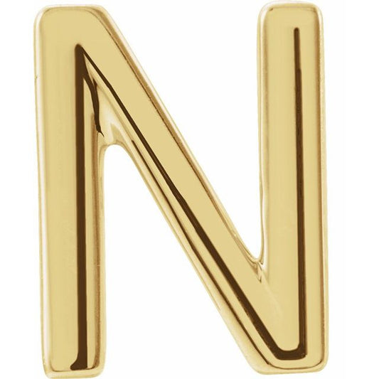 14K Yellow Single Initial N Earring