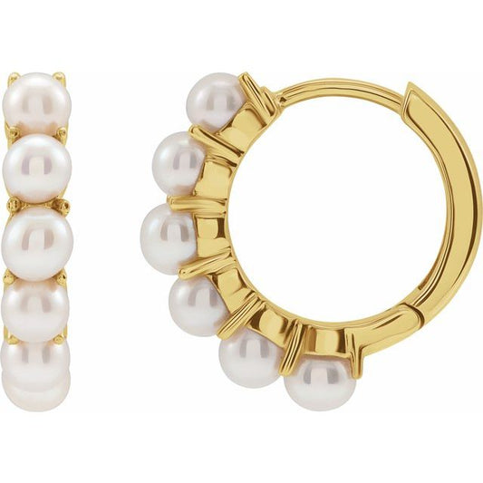 14K Yellow Cultured White Freshwater Pearl 15.5 mm Huggie Hoop Earrings