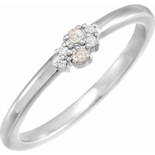 14K White .04 CTW Rose-Cut & Faceted Natural Diamond Stackable Ring