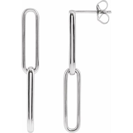 14K White Paperclip-Style Earrings