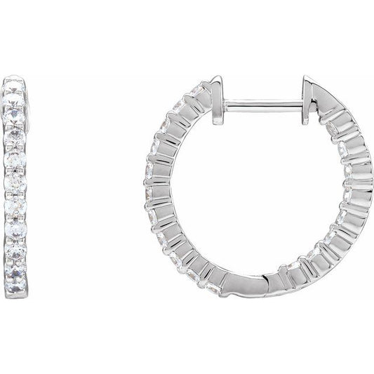 14K White 3/4 CTW Lab-Grown Diamond Inside-Outside Hinged 17.2 mm Hoop Earrings