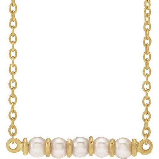 14K Yellow Cultured White Freshwater Pearl Bar 18